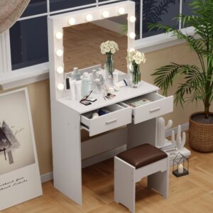 Fidel Vanity Set With Cushioned Stool And Lighted Mirror- White – Nice N Cheap Variety Store Fidel Vanity Set With Cushioned Stool And Lighted Mirror- White - Image 3