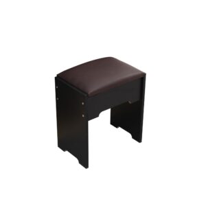 Diana Vanity Set With Shelves Cushioned Stool And Lighted Mirror- Black - Image 8