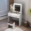Diana Vanity Set With Shelves Cushioned Stool And Lighted Mirror- White Product Image Nice N Cheap Variety Store