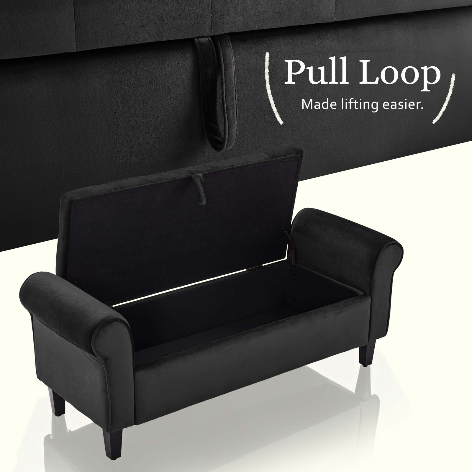 Storage Ottoman Stool Arm Bench Seat 132Cm Velvet Black – Nice N Cheap Variety Store Storage Ottoman Stool Arm Bench Seat 132Cm Velvet Black - Image 9