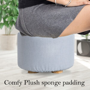 Fabric Ottoman Round Wooden Leg Foot Stool - Light Blue – Nice N Cheap Variety Store Fabric Ottoman Round Wooden Leg Foot Stool - Light Blue - Image 5