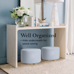 Fabric Ottoman Round Wooden Leg Foot Stool - Light Blue – Nice N Cheap Variety Store Fabric Ottoman Round Wooden Leg Foot Stool - Light Blue - Image 7