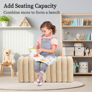 2X Ridge Arch Ottoman Stool Teddy Fleece Fabric Foot Rest 45Cm Beige - Image 7