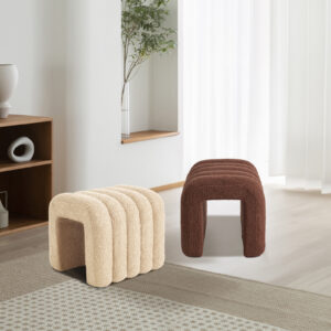 2X Ridge Arch Ottoman Stool Teddy Fleece Fabric Foot Rest 45Cm Beige - Image 8
