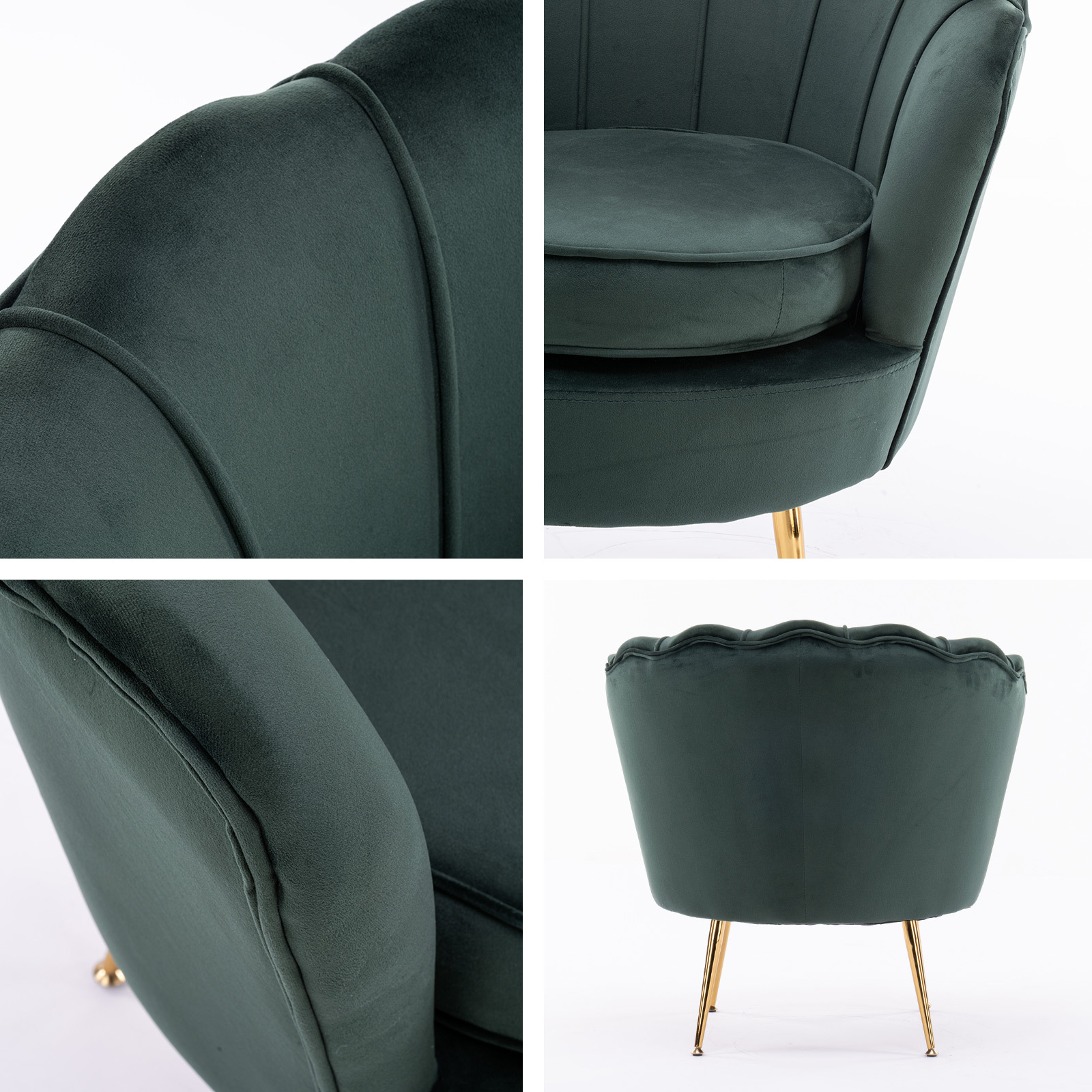 Armchair Padded Lounge Chair Accent Velvet Shell Scallop Green – Nice N Cheap Variety Store Armchair Padded Lounge Chair Accent Velvet Shell Scallop Green - Image 3