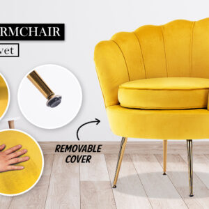 Armchair Padded Lounge Chair Accent Velvet Shell Scallop Yellow – Nice N Cheap Variety Store Armchair Padded Lounge Chair Accent Velvet Shell Scallop Yellow - Image 2