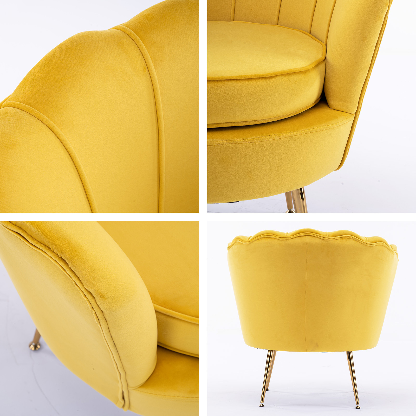 Armchair Padded Lounge Chair Accent Velvet Shell Scallop Yellow – Nice N Cheap Variety Store Armchair Padded Lounge Chair Accent Velvet Shell Scallop Yellow - Image 3