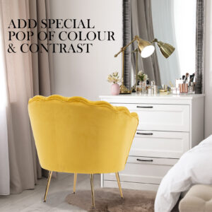 Armchair Padded Lounge Chair Accent Velvet Shell Scallop Yellow – Nice N Cheap Variety Store Armchair Padded Lounge Chair Accent Velvet Shell Scallop Yellow - Image 6