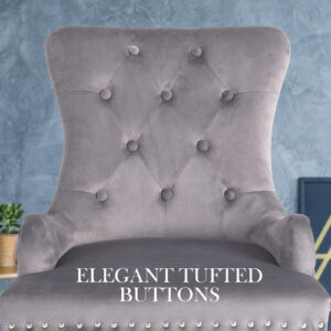 4X French Provincial Dining Chair Ring Studded Velvet Rubberwood Leg Lisse Grey - Image 4