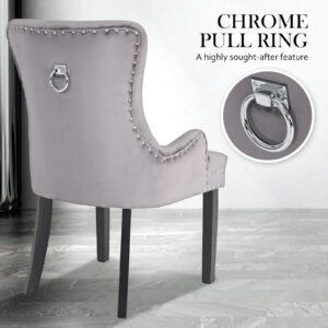 4X French Provincial Dining Chair Ring Studded Velvet Rubberwood Leg Lisse Grey - Image 8