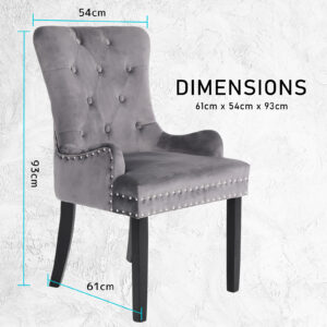 4X French Provincial Dining Chair Ring Studded Velvet Rubberwood Leg Lisse Grey - Image 12