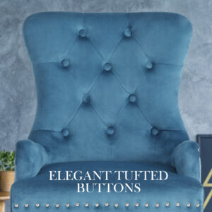 2X French Provincial Dining Chair Ring Studded Velvet Rubberwood Leg Lisse Navy Blue - Image 4