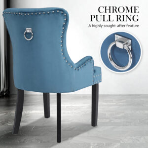 2X French Provincial Dining Chair Ring Studded Velvet Rubberwood Leg Lisse Navy Blue - Image 8