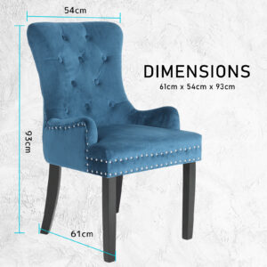 2X French Provincial Dining Chair Ring Studded Velvet Rubberwood Leg Lisse Navy Blue - Image 12