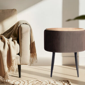 Side Table Storage Ottoman - Velvet Padded Stool Vanity Footstool Cleo Brown - Image 2