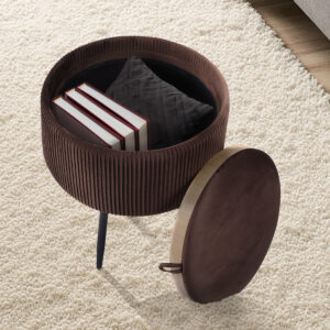 Side Table Storage Ottoman - Velvet Padded Stool Vanity Footstool Cleo Brown - Image 5