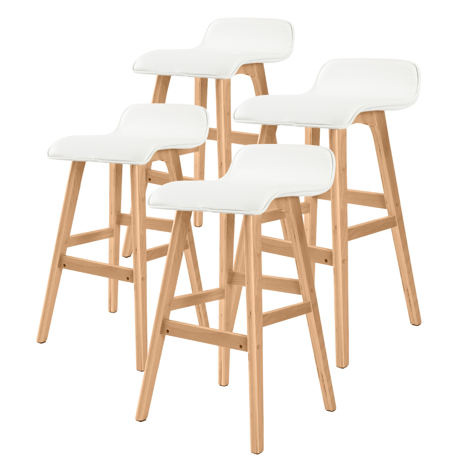 4X Wooden Bar Stool Dining Chair Leather Sophia 65Cm White – Nice N Cheap Variety Store 4X Wooden Bar Stool Dining Chair Leather Sophia 65Cm White