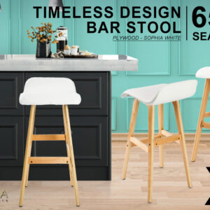 4X Wooden Bar Stool Dining Chair Leather Sophia 65Cm White – Nice N Cheap Variety Store 4X Wooden Bar Stool Dining Chair Leather Sophia 65Cm White - Image 2