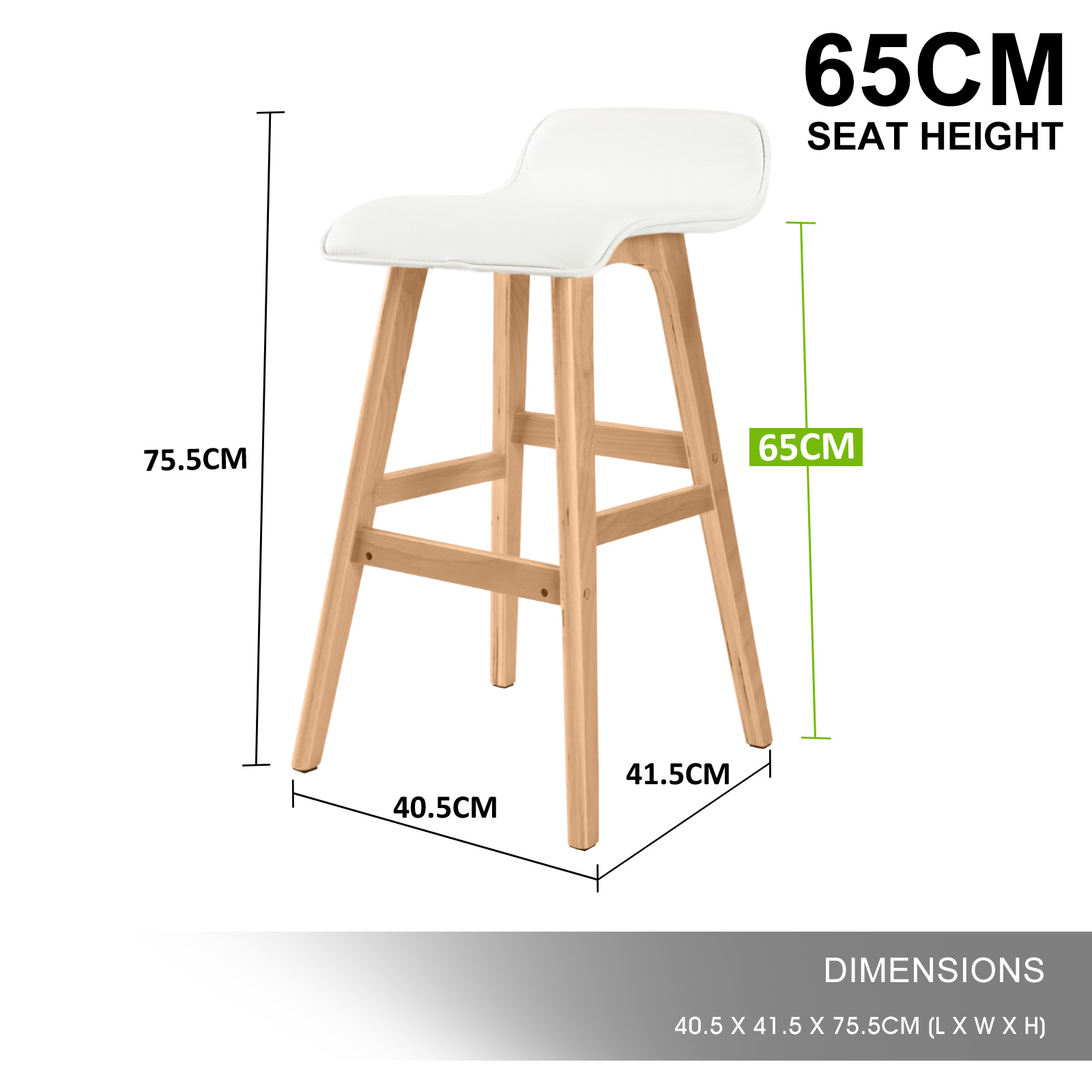 4X Wooden Bar Stool Dining Chair Leather Sophia 65Cm White – Nice N Cheap Variety Store 4X Wooden Bar Stool Dining Chair Leather Sophia 65Cm White - Image 12