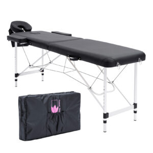 Aluminium Portable Beauty Massage Table Bed 2 Fold 55cm Black