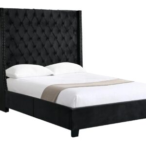 Ella  Black Velvet Winged Bed 180cm - Queen