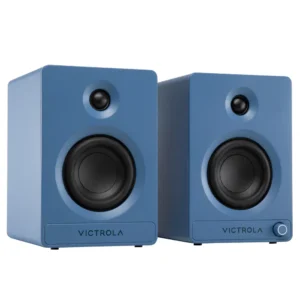 Victrola Tempo Bluetooth Bookshelf Speakers in blue front view