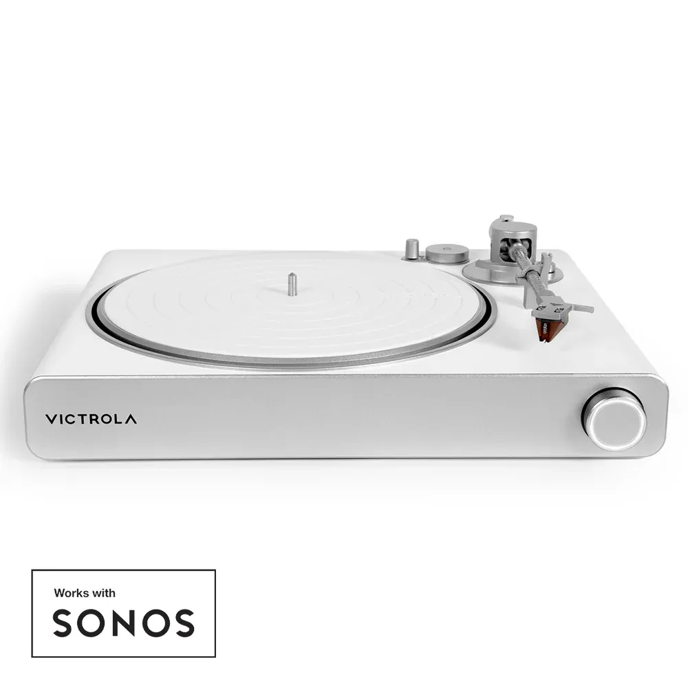 Victrola Stream Pearl Wi-Fi &Amp; Bluetooth Turntable – Nice N Cheap Variety Store Victrola Stream Pearl Turntable In White And Silver Showing Carbon Fibre Tonearm