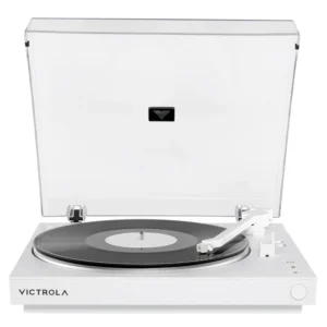 Victrola Automatic Bluetooth Turntable in white top view with platter
