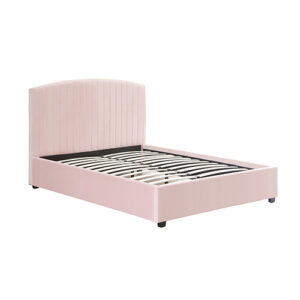 Camelia King Single Size Bed Frame Pink Velvet Upholstery High Headboard Quality Slats Metal Structure - Image 3