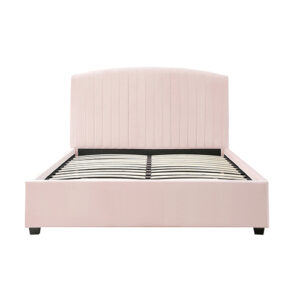 Camelia King Single Size Bed Frame Pink Velvet Upholstery High Headboard Quality Slats Metal Structure - Image 4