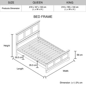 Queen Bed Frame In Solid Wood With Slats Support In Grey Colour - Image 6