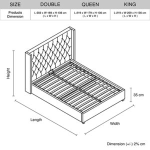 Veronica Bed Frame Queen Size Winged Grey Linen Fabric Seam Grid Pattern With Gas Lift Plywood Metal Structure - Image 7