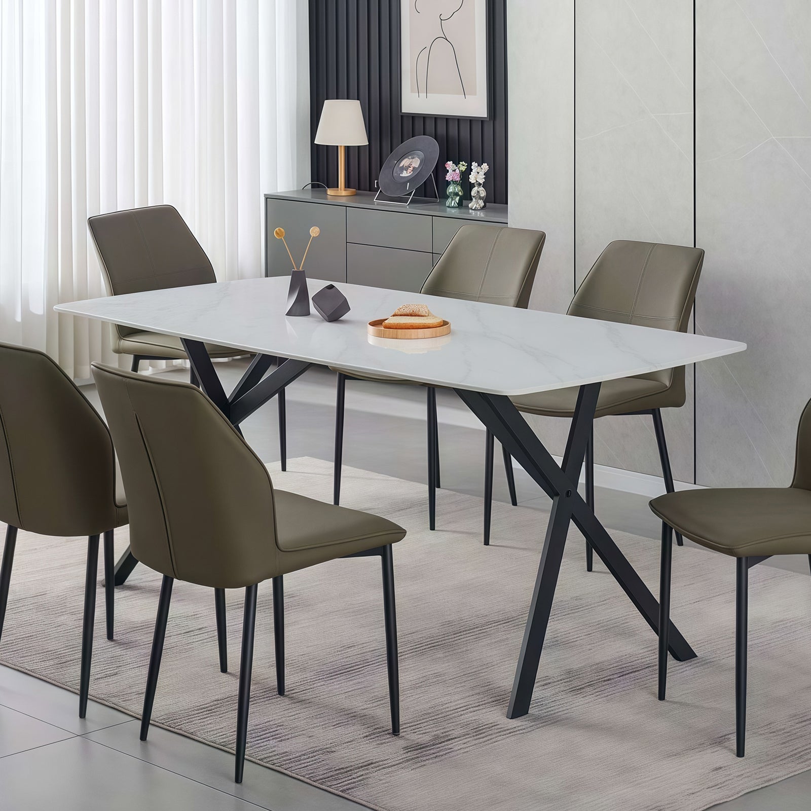 Dining Table Rectangular Shape White Sintered Stone Top Powder Coated Iron Legs – Nice N Cheap Variety Store Dining Table Rectangular Shape White Sintered Stone Top Powder Coated Iron Legs