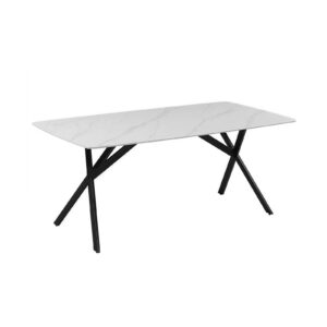 Dining Table Rectangular Shape White Sintered Stone Top Powder Coated Iron Legs – Nice N Cheap Variety Store Dining Table Rectangular Shape White Sintered Stone Top Powder Coated Iron Legs - Image 2