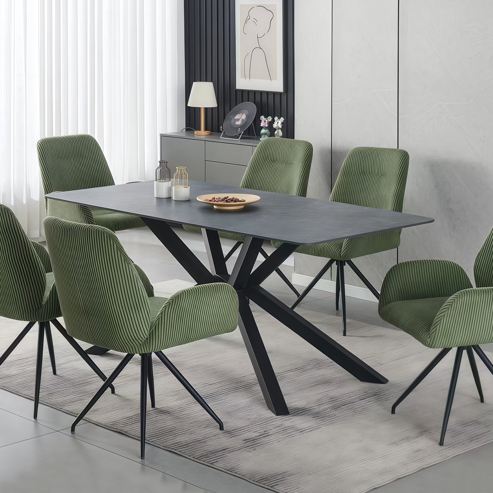 Dining Table Rectangular Shape Green Sintered Stone Top Powder Coated Iron Legs – Nice N Cheap Variety Store Dining Table Rectangular Shape Green Sintered Stone Top Powder Coated Iron Legs