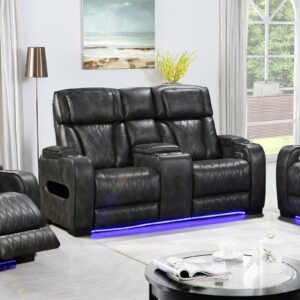 2 Seater Electric Air Leather Dark Grey Recliner