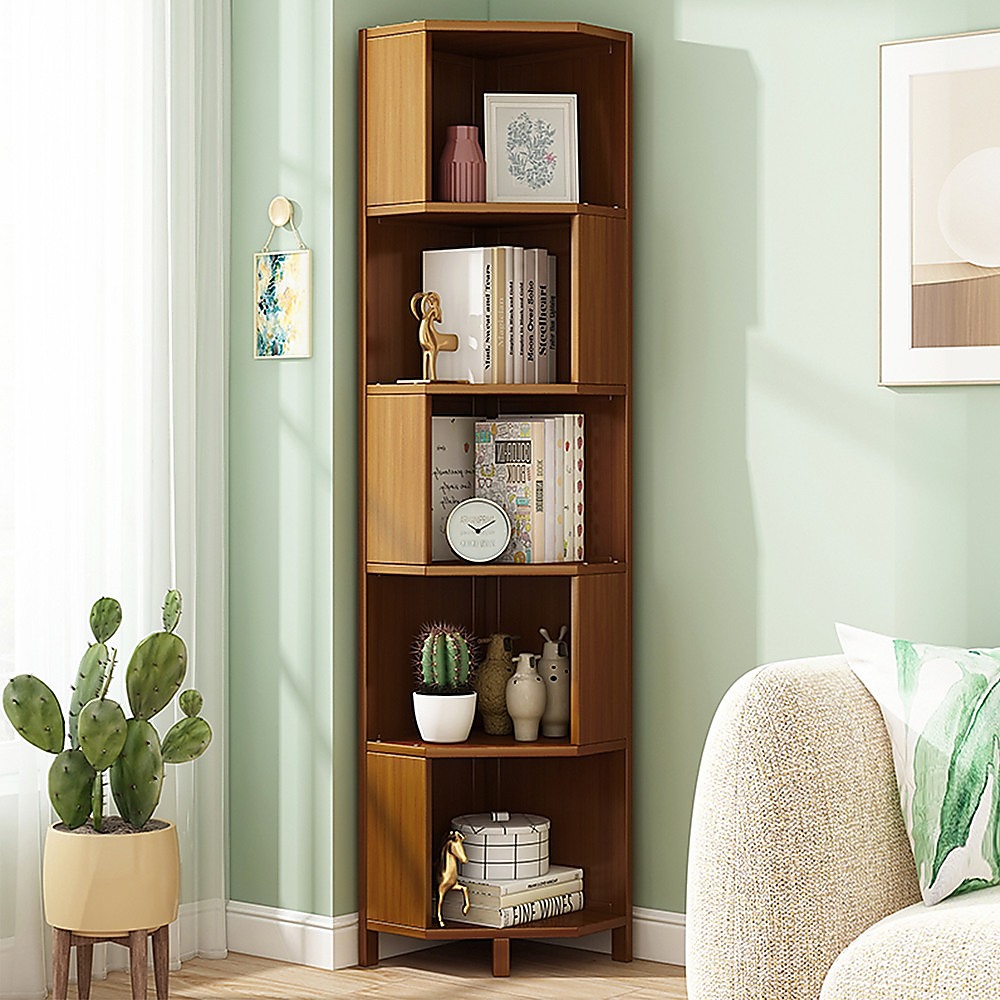 5-Shelf Corner Bookcase Industrial Bookshelf Display Storage Stand – Nice N Cheap Variety Store 5-Shelf Corner Bookcase Industrial Bookshelf Display Storage Stand - Image 2