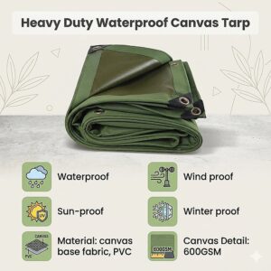 3X4M Army Heavy Duty Waterproof Canvas Tarp Tarpaulin Sun Blocked Dustproof - Image 11