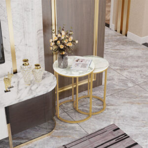 2Pcs Gold Marble Nesting Side End Tables Round Small Stacking Drink Coffee Table - Image 5