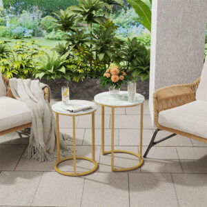 2Pcs Gold Marble Nesting Side End Tables Round Small Stacking Drink Coffee Table - Image 7