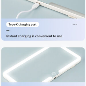 White Double Button Car Sun Visor Makeup Mirror With Led Light - Tri-Color, Touch Control - Image 3