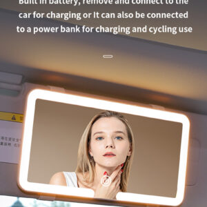 White Double Button Car Sun Visor Makeup Mirror With Led Light - Tri-Color, Touch Control - Image 4