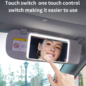 White Double Button Car Sun Visor Makeup Mirror With Led Light - Tri-Color, Touch Control - Image 5