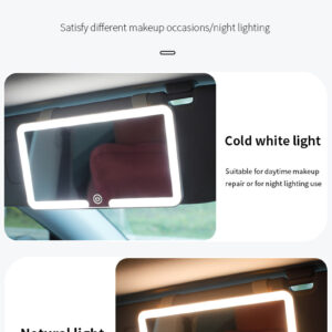 White Double Button Car Sun Visor Makeup Mirror With Led Light - Tri-Color, Touch Control - Image 8