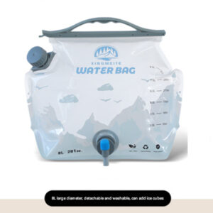 1 Piece Grey 8L Foldable Water Bag - Large Capacity Portable Water Carrier with Spigot for Camping & Outdoors