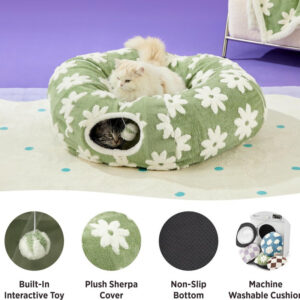 Green Daisy Cat Tunnel Bed 80Cm - 2-In-1 Pet Play &Amp; Sleep – Nice N Cheap Variety Store Cat Tunnel Bed