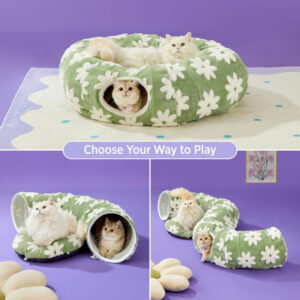 Green Daisy Cat Tunnel Bed 80Cm - 2-In-1 Pet Play &Amp; Sleep – Nice N Cheap Variety Store Cat Tunnel Bed