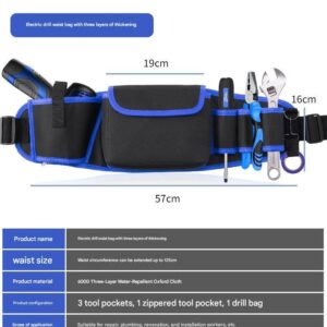 Blue Professional Oxford Cloth Tool Waist Bag –Tool Belt, Multifunctional Work Belt, Men's Robust, Adjustable Tool Belt - Heavy-Duty 600D Waterproof for Electricians, Mechanics & Construction Workers
