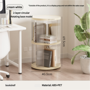 Rotating Circular Bookshelf 2 Layers- Cream White Multi-Layer Storage Rack, 40.5X40.5X69.5Cm (Abs+Pet) – Nice N Cheap Variety Store Rotating Circular Bookshelf 2 Layers- Cream White Multi-Layer Storage Rack, 40.5X40.5X69.5Cm (Abs+Pet) - Image 2