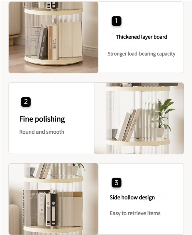 Rotating Circular Bookshelf 2 Layers- Cream White Multi-Layer Storage Rack, 40.5X40.5X69.5Cm (Abs+Pet) – Nice N Cheap Variety Store Rotating Circular Bookshelf 2 Layers- Cream White Multi-Layer Storage Rack, 40.5X40.5X69.5Cm (Abs+Pet) - Image 3